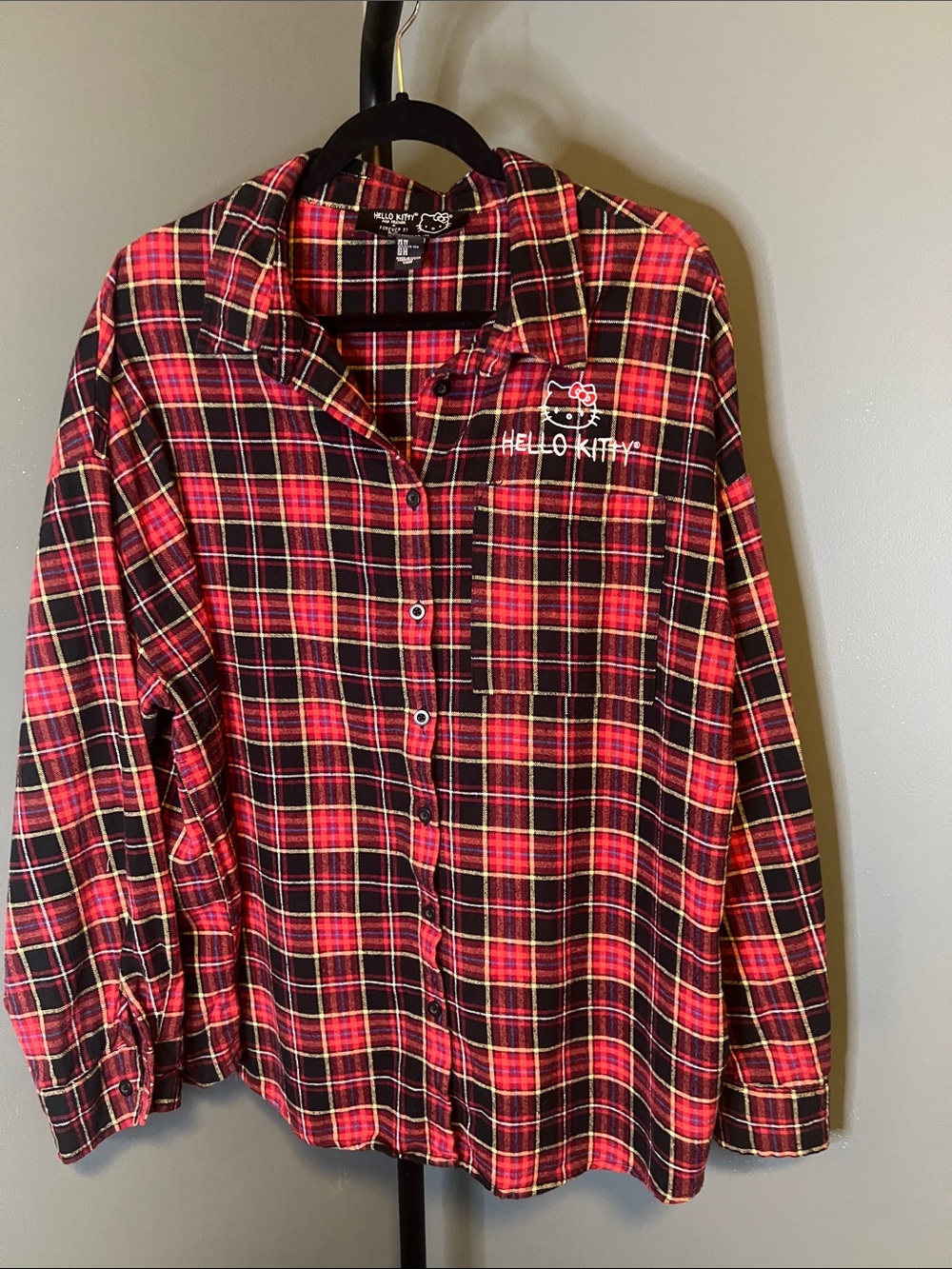 Hello Kitty Red Black Plaid Button-Down Shirt